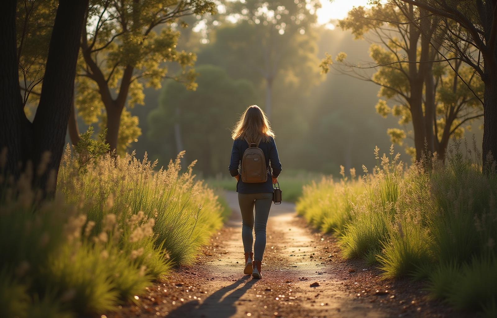 Person walking in nature, practicing self-soothing